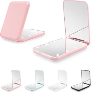 Compact Mirror, 1X/3X Magnification LED Pocket Mirror with Nternal BIattery, Mini Mirror for Purse, Pocket,Travel and Present (Pink)