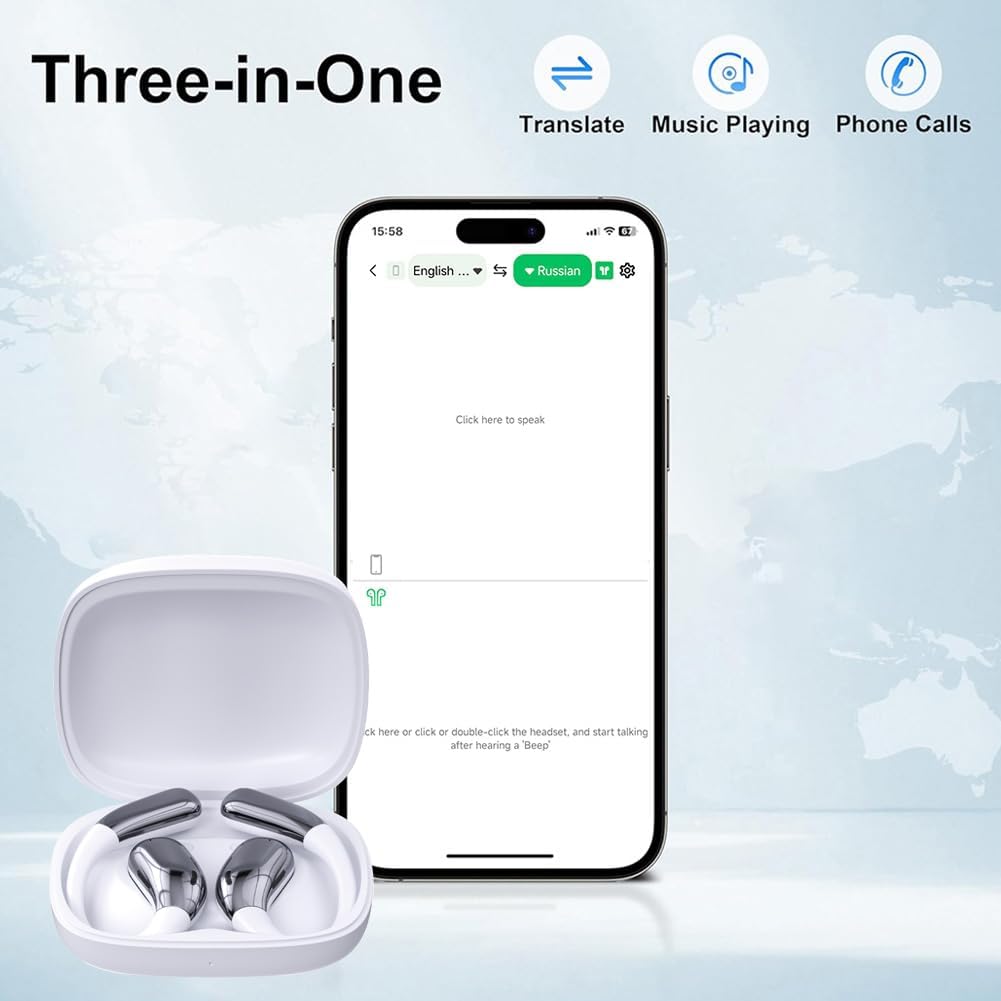 One-Click Translator Earbud, Language Translator Earbuds, A38 Wireless Translation Earbuds Real Time, AI Translation Earbuds, OWS Ear Bud Translator Device for Business Travel (White) - Image 5