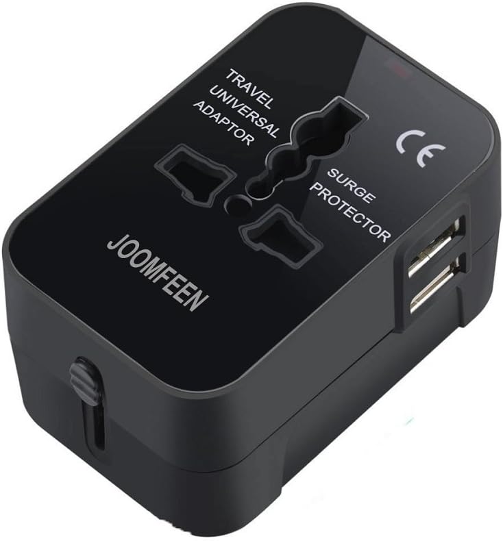 Travel Adapter, JOOMFEEN Worldwide All in One Universal Power Wall Charger AC Power Plug Adapter with Dual USB Charging Ports for USA EU UK AUS Cell Phone Laptop (Black) - Image 2