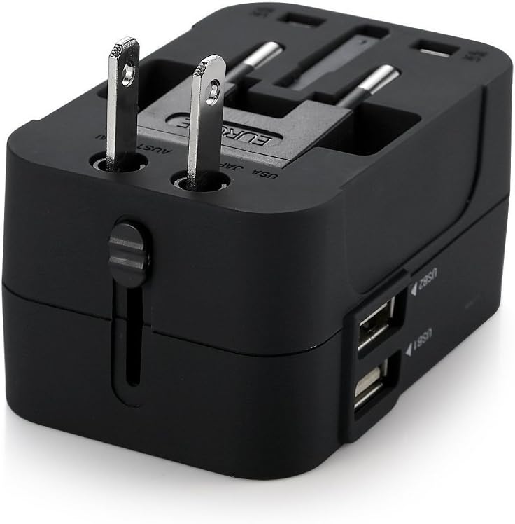 Travel Adapter, JOOMFEEN Worldwide All in One Universal Power Wall Charger AC Power Plug Adapter with Dual USB Charging Ports for USA EU UK AUS Cell Phone Laptop (Black) - Image 3