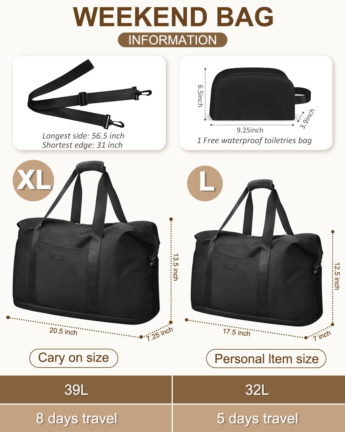 Expandable Travel Duffle Bags Weekender Overnight Bags for Women Men Hospital Bag for Women Labor Delivery with Toiletry Bag Waterproof - Image 2