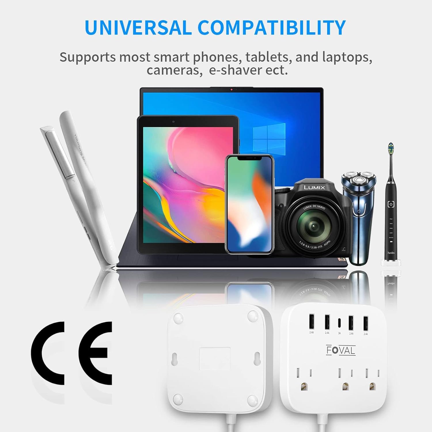 European Travel Plug Adapter, FOVAL EU UK US Power Strip with USB C and 4 USB Ports, 3 AC Outlets, Wall Mountable, 5ft Extension Cord, Compact for Travel, Cruise Ship, Home Office - Image 7