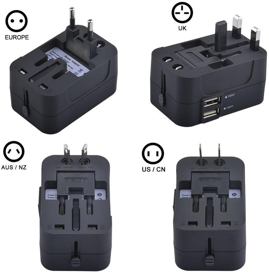 Travel Adapter, JOOMFEEN Worldwide All in One Universal Power Wall Charger AC Power Plug Adapter with Dual USB Charging Ports for USA EU UK AUS Cell Phone Laptop (Black) - Image 6
