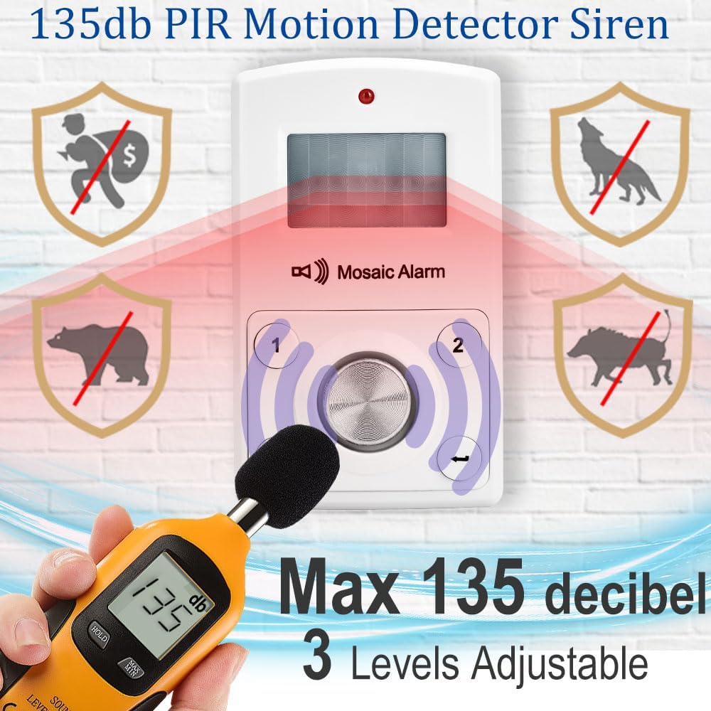 135dB Remote Motion Sensor Alarm Loud Sound for Garage, Shed. Portable Battery Operated Keypad Alert for Travel, Camp. Freestanding Indoor Home Security Motion Detecting Siren. Cordless or USB Power - Image 2