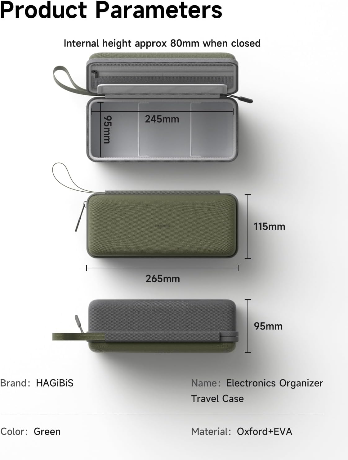 Hagibis Electronics Organizer Travel Case Cable Organizer Bag Pouch Portable Waterproof Carry Case for Cable, Charger,Power Bank, SD Card, Mouse, USB Flash Disk (DPB03 Green) - Image 8