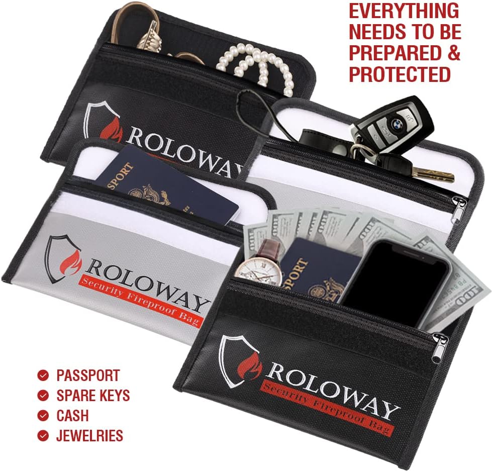 ROLOWAY Small Fireproof Bag (5 x 8 inches), Non-itchy Fireproof Money Bag for Cash, Valuables, Passport, Currency & Keys (2-Pack) - Image 4