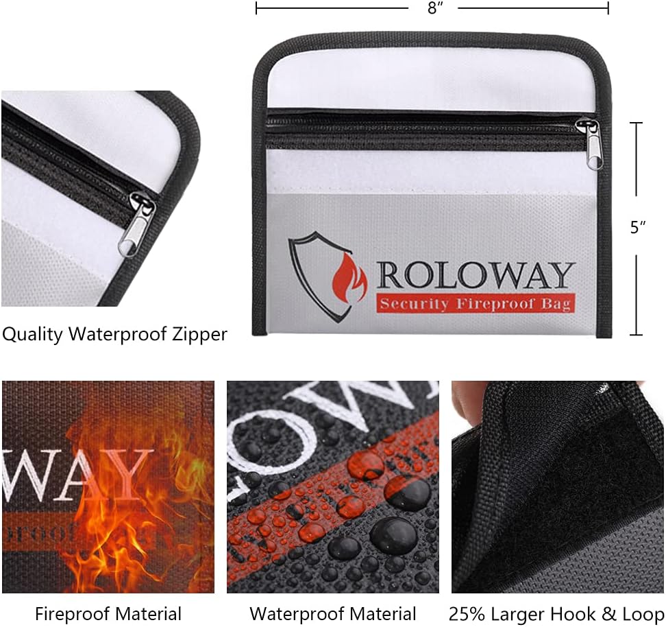 ROLOWAY Small Fireproof Bag (5 x 8 inches), Non-itchy Fireproof Money Bag for Cash, Valuables, Passport, Currency & Keys (2-Pack) - Image 2