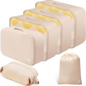 HOTOR Packing Cubes for Suitcases - 6 Pieces, Light Packing Cubes for Travel, Premium Suitcase Organizer Bags Set, Space-Saving Luggage Organizers, Travel Accessories and Essentials, Beige