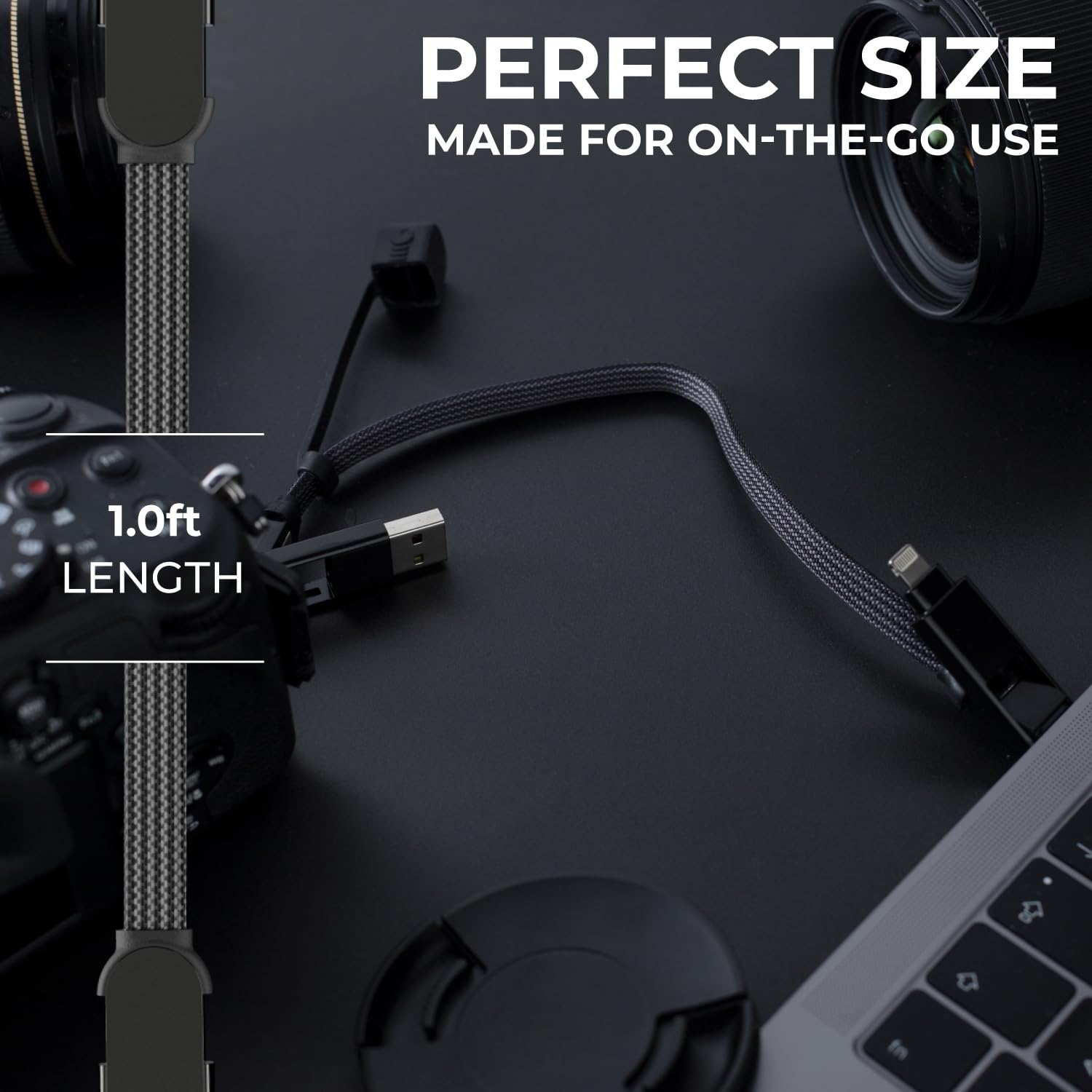 Rolling Square inCharge XL 6-in-1 Multi Charging Cable, Portable USB and USB-C Cable with 100W Ultra-Fast Charging Power, 1 Ft/0.3m, Urban Black - Image 4