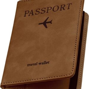 ILIYAH-Passport Cover-Passport Holder Travel Wallet-RFID-Blocking Passport Case Travel Accessories Card Holder Wallet Unisex Travel Gifts(Brown)