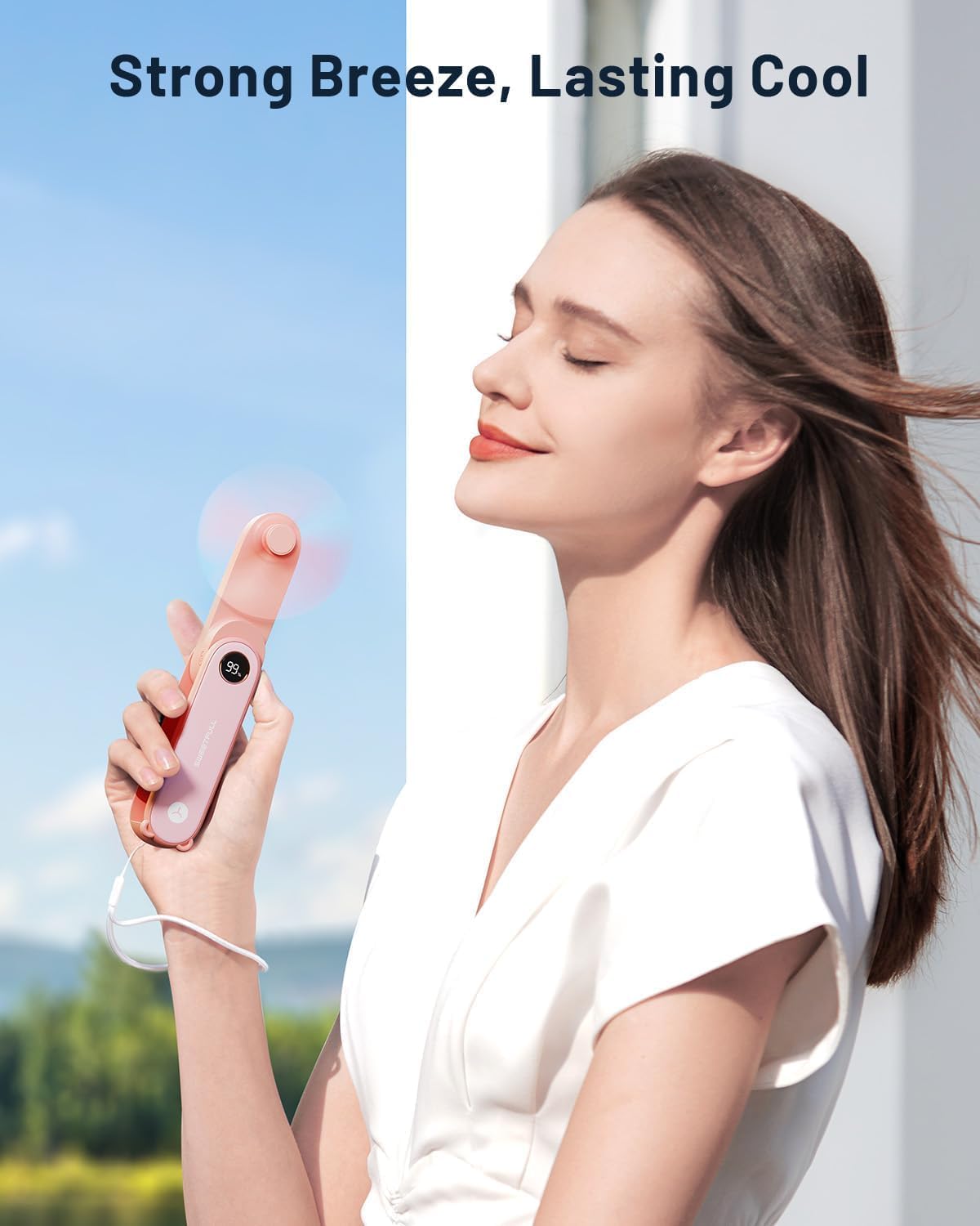 SWEETFULL Portable Handheld Mini Fan with LED Display, 2-in-1 Personal Foldable USB Rechargeable Hand Held Fan & Flashlight for Travel, Lash Eyelash, Cute Small Pocket for Women, Girls - Image 2
