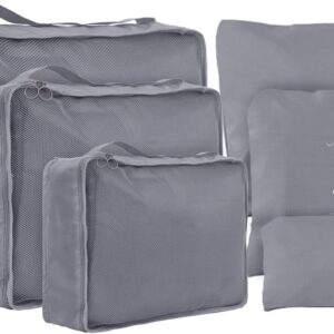 Travel Packing Cubes 6 Set, Lightweight Luggage Organizers, Essential Accessories for Clothes Shoes Electronics Cosmetics Toiletries(Grey)