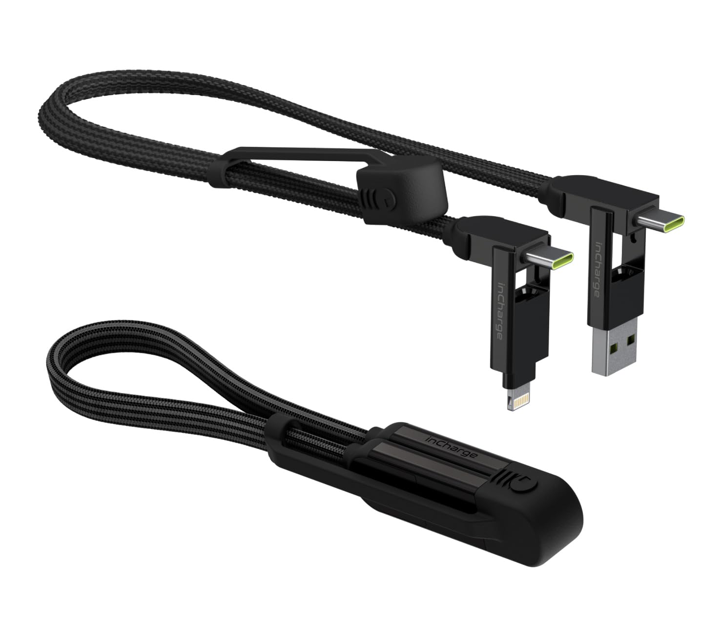 Rolling Square inCharge XL 6-in-1 Multi Charging Cable, Portable USB and USB-C Cable with 100W Ultra-Fast Charging Power, 1 Ft/0.3m, Urban Black