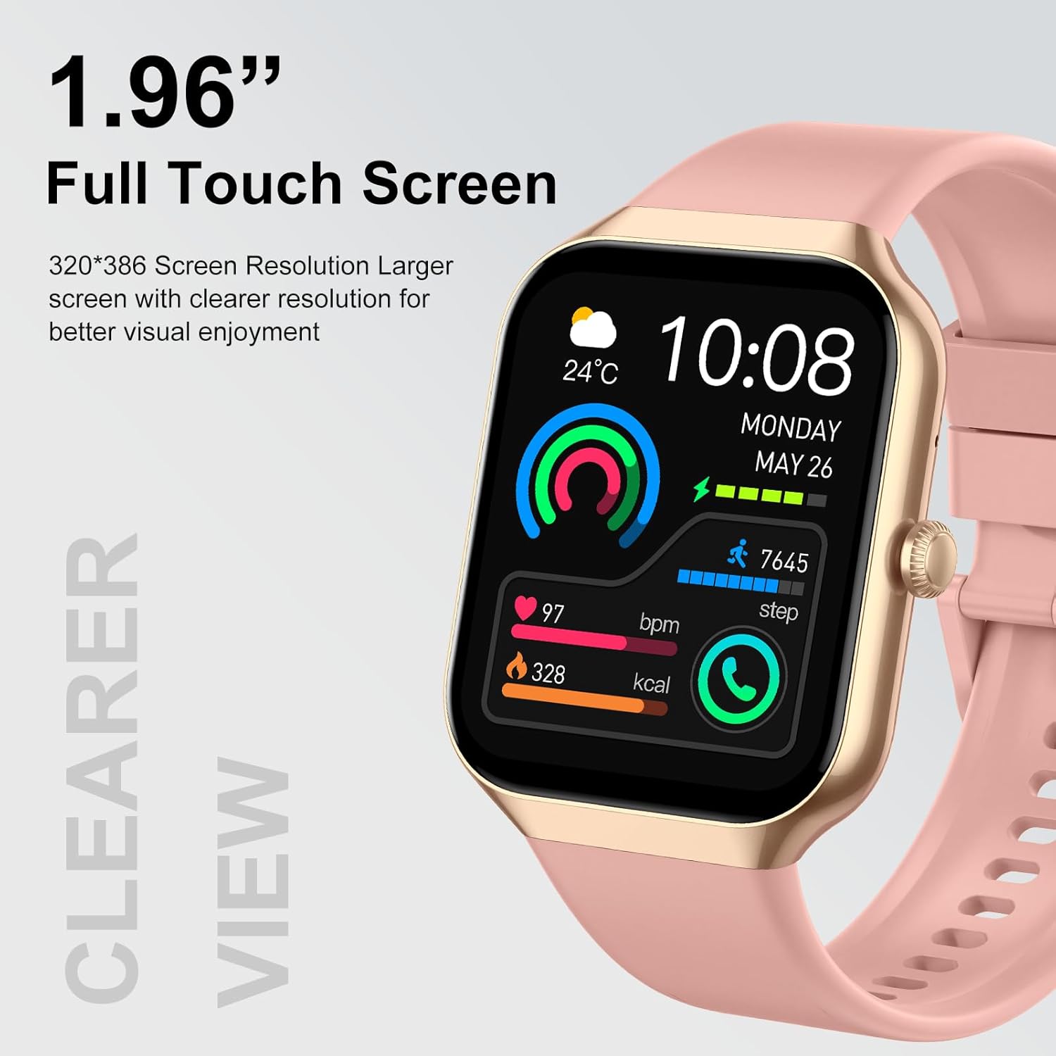 Smart Watch for Women, 1.96"HD Smartwatch (Answer/Make Call) with Heart Rate/Sleep Monitor/Spo2/Pedometer, Fitness Activity Tracker 113+ Sport Modes IP68 Waterproof Watches Women for Android iOS Pink - Image 2