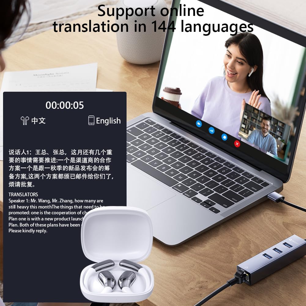 One-Click Translator Earbud, Language Translator Earbuds, A38 Wireless Translation Earbuds Real Time, AI Translation Earbuds, OWS Ear Bud Translator Device for Business Travel (White) - Image 4