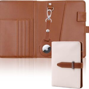 Deziliao AirTag Passport Holder for Men and Women, Cute Passport Wallets with Airtag Slot, Mulit-Purpose RFID Blocking Passport Holder AirTag Wallet, Travel Wallet Passport Cover Case(Cream White)