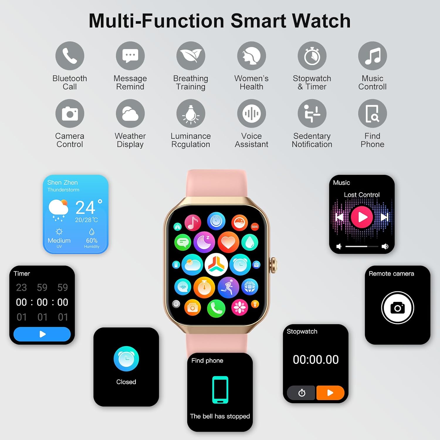 Smart Watch for Women, 1.96"HD Smartwatch (Answer/Make Call) with Heart Rate/Sleep Monitor/Spo2/Pedometer, Fitness Activity Tracker 113+ Sport Modes IP68 Waterproof Watches Women for Android iOS Pink - Image 7