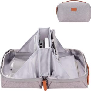 DDgro Electronics Organizer Travel Pouch - Perfect Accessory Bag for Electronics, MacBook Charger & Cords, Cables, Hard Drive (Light Grey-Brown)