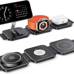 3 in 1 Charging Station for iPhone 16/15/14/13/12 Series, Travel Charger for Multiple Devices for AirPods 4/3/2/Pro,Wireless Charger Magnetic Charging for Apple Watch S10 Series(Black)