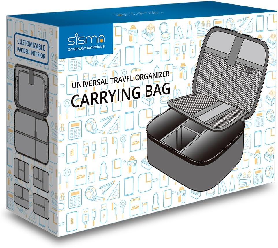 sisma Electronics Cords Organizer Tech Accessories Storage Case Travel Small Carrying Bag for Charging Cables Adapter USB Plugs Power Cord Leads - Grey 1680d - Image 6