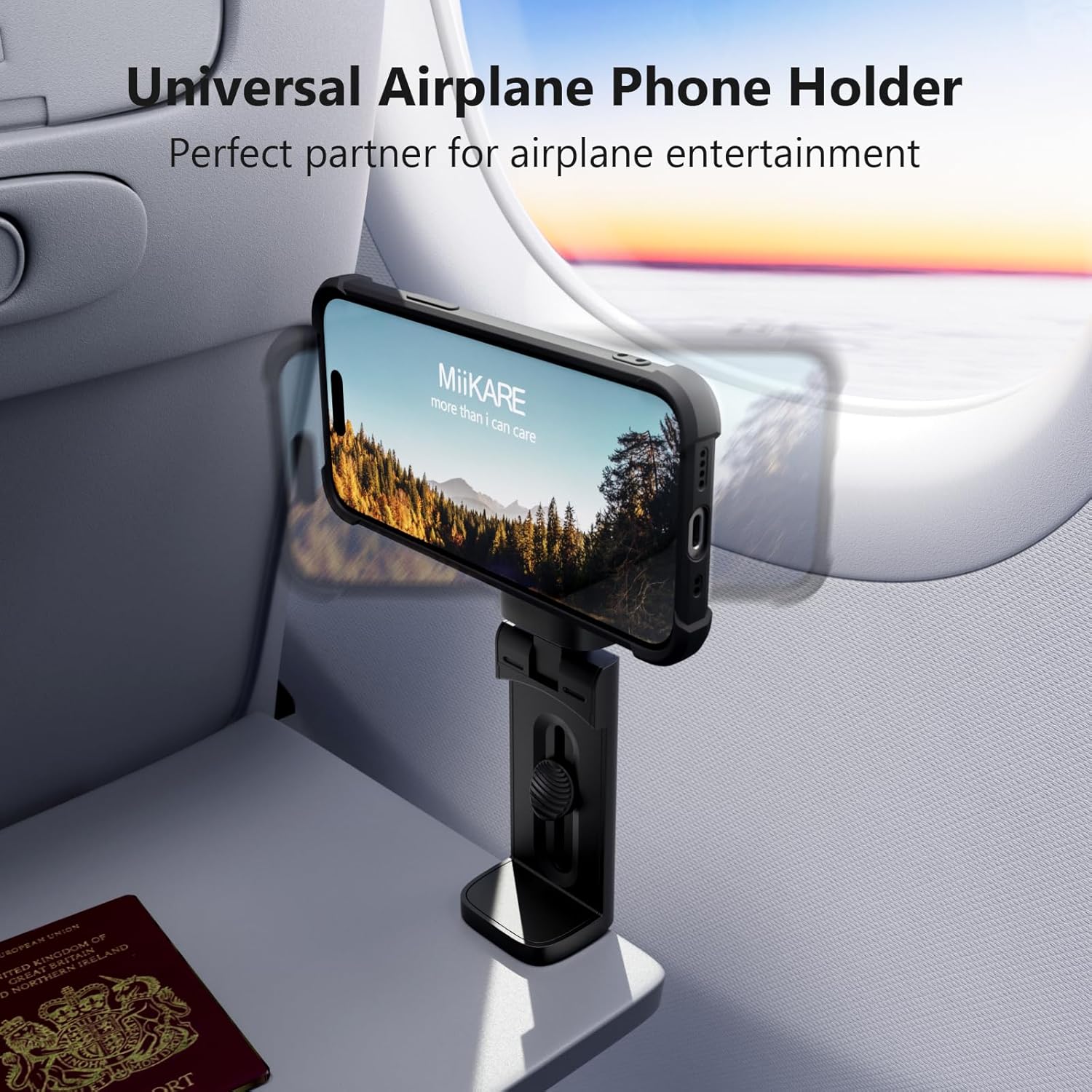 MiiKARE Airplane Travel Essentials Magnetic Phone Holder, Universal Handsfree Phone Mount for Flying with 360 Degree Rotation, Travel Must Haves Phone Stand for Desk, Tray Table, Black - Image 3