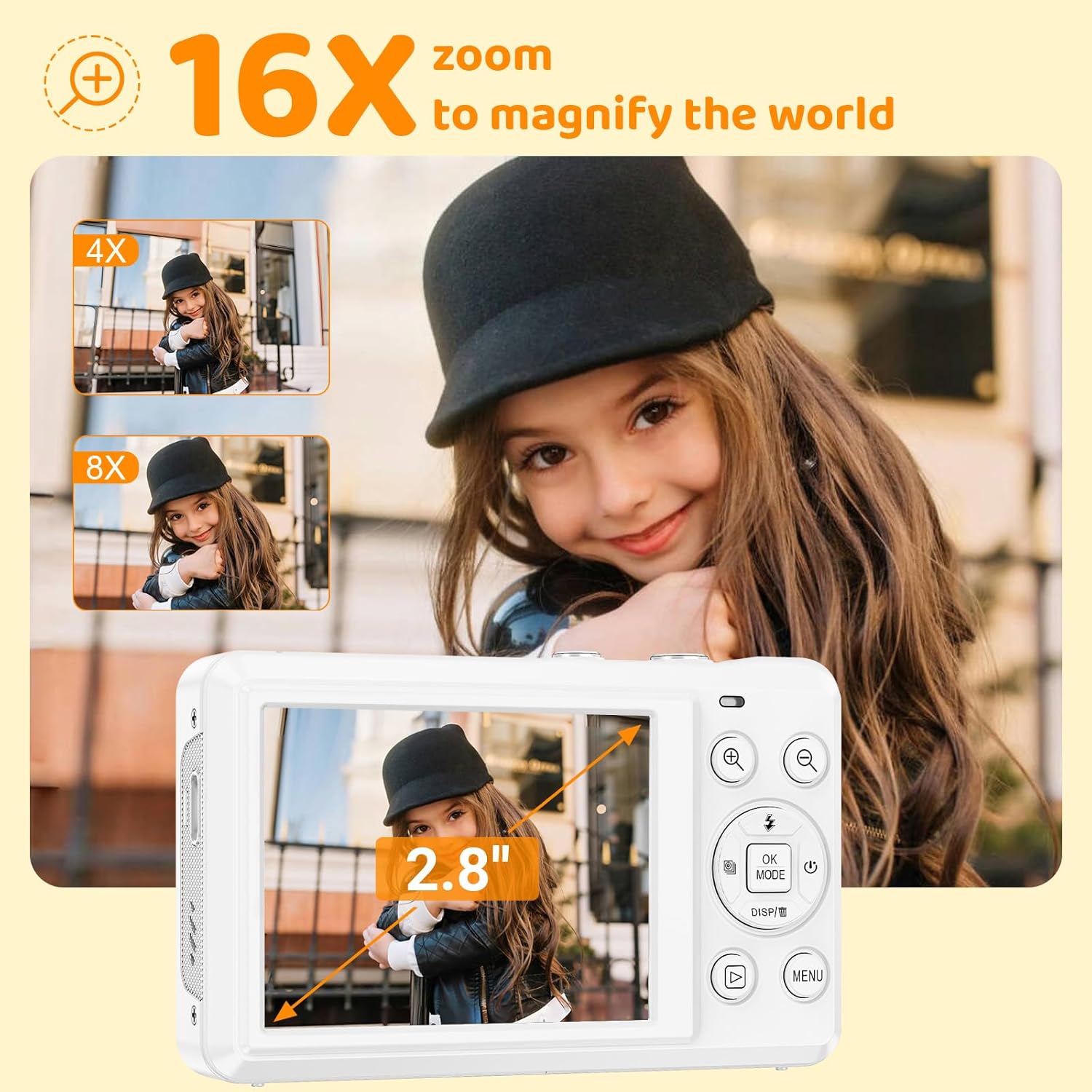 5K Digital Camera - 72MP Digital Cameras with 16X Zoom for Kids' Gifts - Autofocus Point and Shoot Digital Camera for Photography - UHD 2.8'' Screen Compact Portable Camera with 32GB SD Card - Image 3