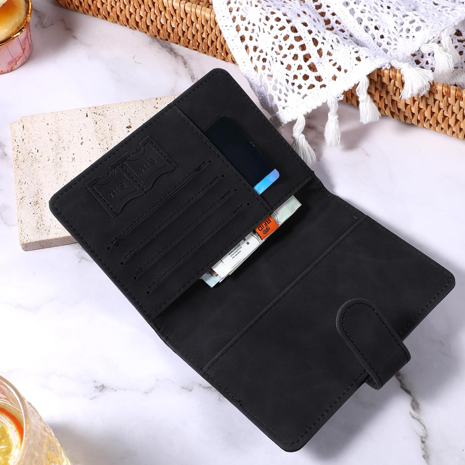 Passport Holder for Travel Leather Wallet Cover Case Must Haves Credit Card Bag Book Holder Protector Cruise Ship Vacation Essentials Accessories with Magnetic Buckle for Women and Men Gifts - Image 5