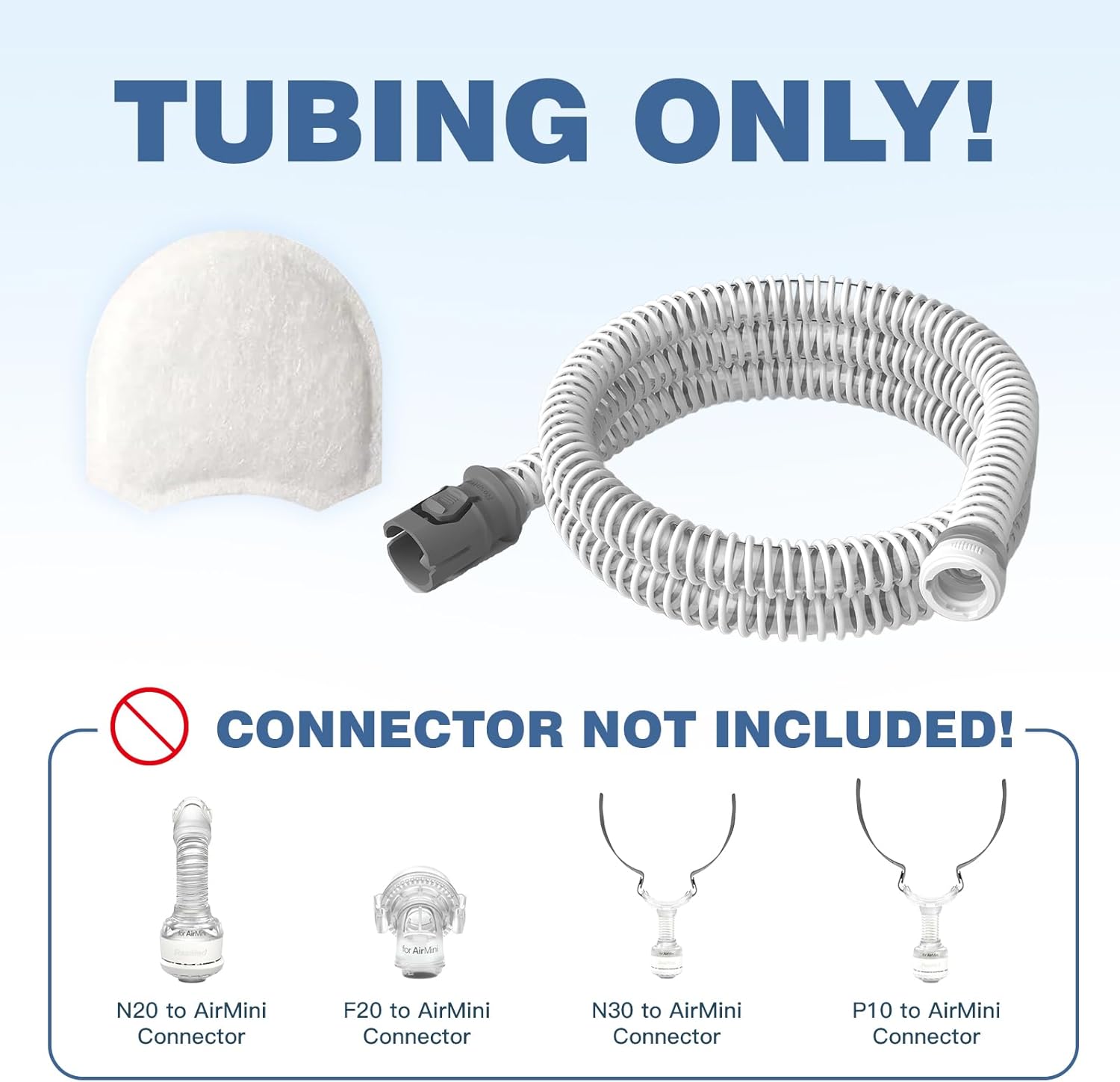 Replacement CPAP Tubing for ResMed AirMini Tube & 10-Pack Airmini Supplies Filters Combo, as Flexible as OEM | Compatible with ResMed Airmini CPAP Machine & P10 Nasal Pillows & N20 & N30 Nasal Masks - Image 2