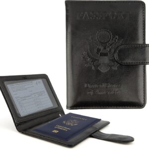 Passport Holder for Travel, Leather Passport Holder, RFID Passport Cover Passport Wallet Premium Passport Case with Card Holder & Pen Slot Travel Must Haves Essentials for Women Men (Black)
