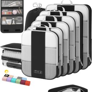 10 Set Compression Packing Cubes for Travel Essentials,Compressible Expandable Packing Cubes for Suitcase,OlarHike Luggage Organizer Bags for Travel,Handy Helper for Organizing Clothes(Black)