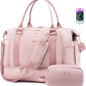 Gym Bag LOVEVOOK Travel Duffel Bag with USB Charging Port,Weekender Bags for Women with Shoe Compartment,Carry on Overnight Bag with Toiletry Bag,Hospital Bags for Labor and Deliver