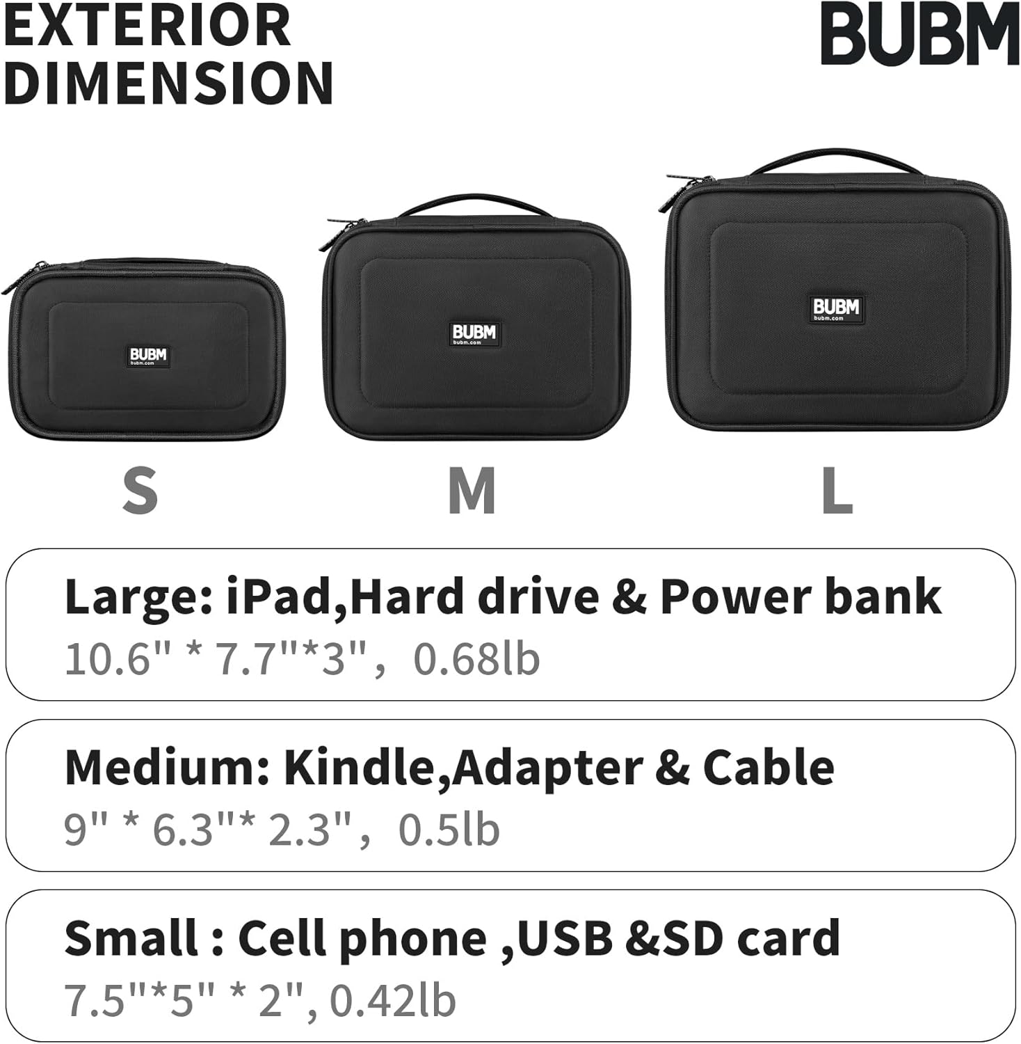 BUBM Cable Organizer Bag 3pcs Electronics Travel Organizer for Hard Drives, Cables, Phone, USB, SD Card(2 Year Warranty - Image 6