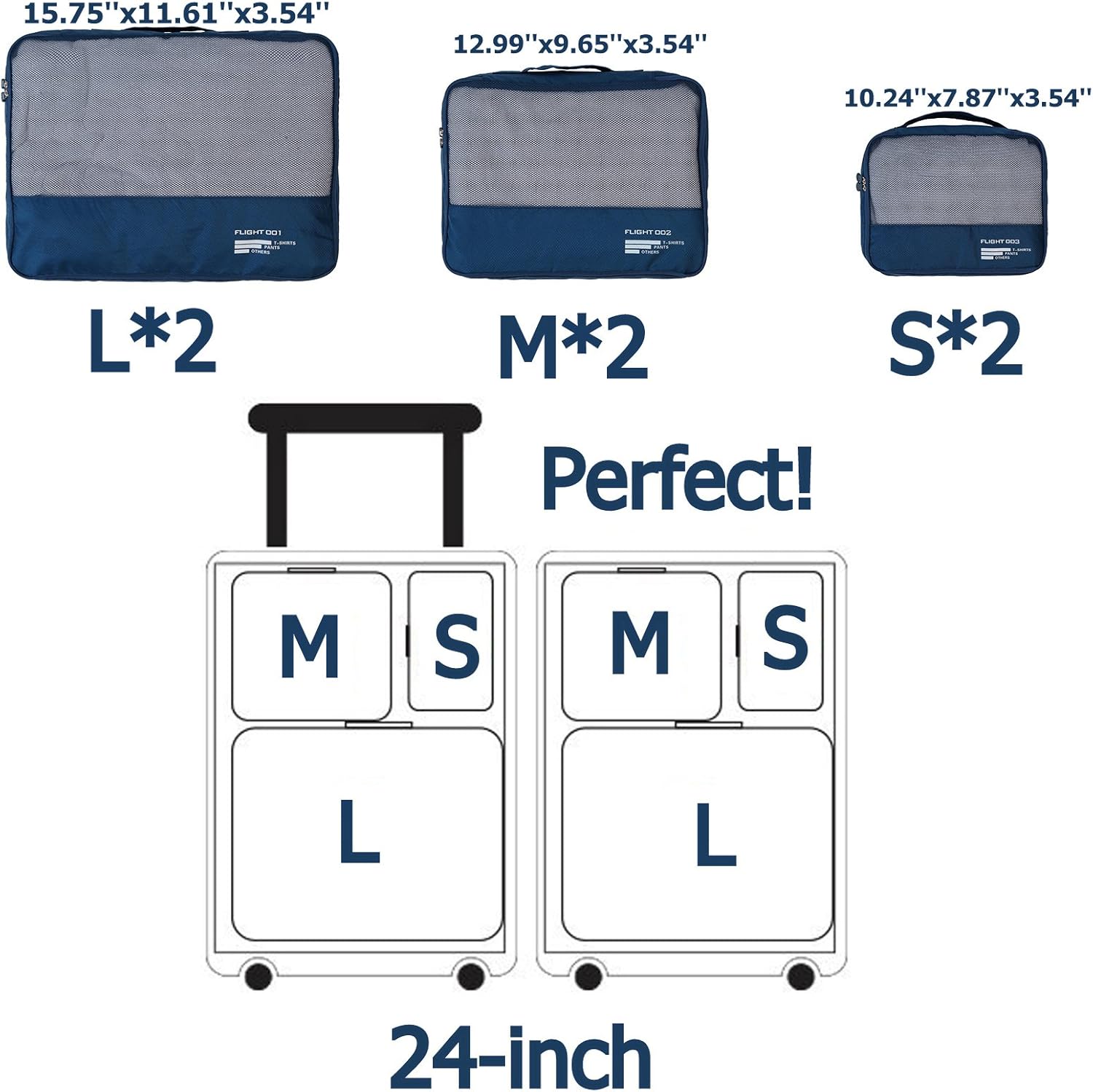Packing Cubes Set Travel Luggage Organizers Suitcase Lightweight Accessories Navy Blue - Image 6