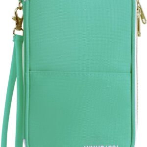 Multifunctional, Practical, RFID Family Passport holder, Travel wallet (green), Travel document manager, Passport Bag, Three-layer Design, Multiple Pockets,Big Storage