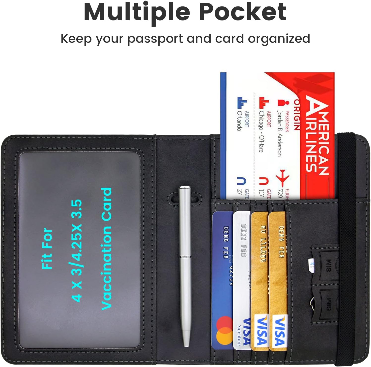 Passport Holder Combo,Leather Rfid Blocking Passport Id Organize Travel Wallet Cover Case Slot Passport Protectors Book for Girls Women Men(Black) - Image 2