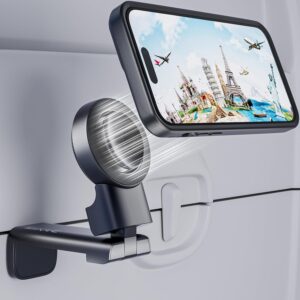 MiiKARE Airplane Travel Essentials Magnetic Phone Holder, Universal Handsfree Phone Mount for Flying with 360 Degree Rotation, Travel Must Haves Phone Stand for Desk, Tray Table, Black