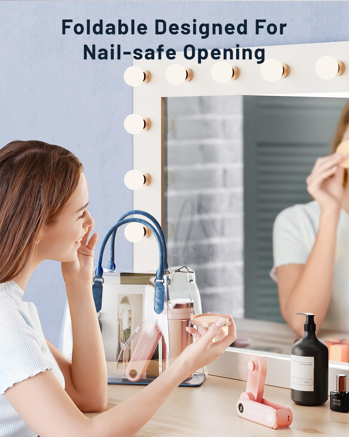 SWEETFULL Portable Handheld Mini Fan with LED Display, 2-in-1 Personal Foldable USB Rechargeable Hand Held Fan & Flashlight for Travel, Lash Eyelash, Cute Small Pocket for Women, Girls - Image 7