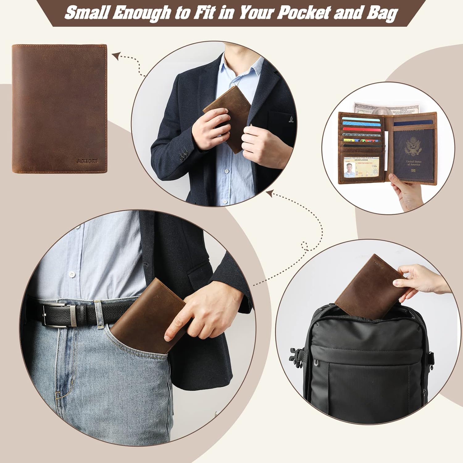 Jack&Chris Leather Passport Holder RFID Blocking Passport Travel Wallet Cover Case for Men Women Brown JC17 - Image 7