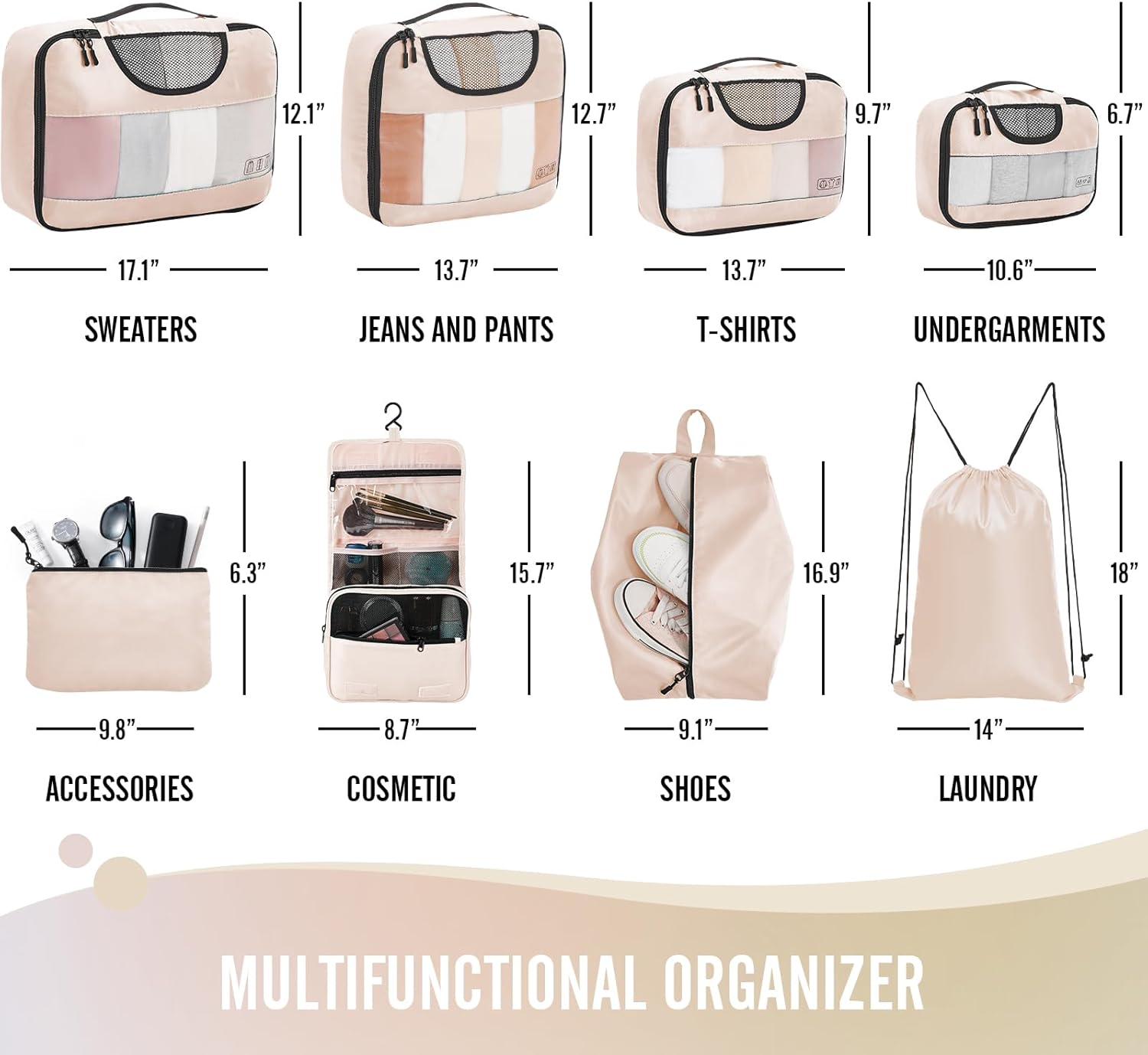 Veken 8 Set Packing Cubes, Travel Gifts for Women Mom, Carry on Suitcase Organizer Bags with Hanging Toiletry Bag and Large Laundry Bag, Travel Essentials Luggage Accessories for Cruise Ship - Image 6