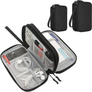 Electronics Organizer Travel Case, 2 Pack Electronic Accessories Carry Case, Waterproof Cable Organizer Bag for Cable, Cord, USB Charger, Phone, Power Bank, Earphone (Small+Big, Black)