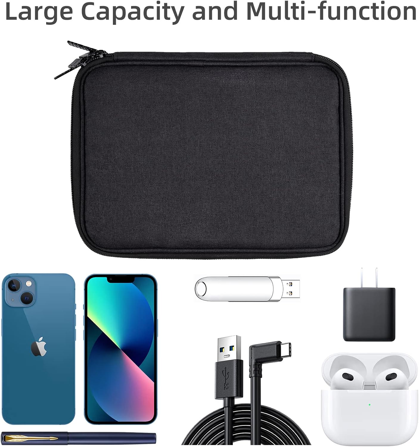 Electronics Organizer Travel Case Cord Cable Charger Organizer Bag Travel Accessories Essentials for Women Men Double Layers Tech Pouch with 5 Cable Ties for Phone Power Bank SD Card USB, Black - Image 3