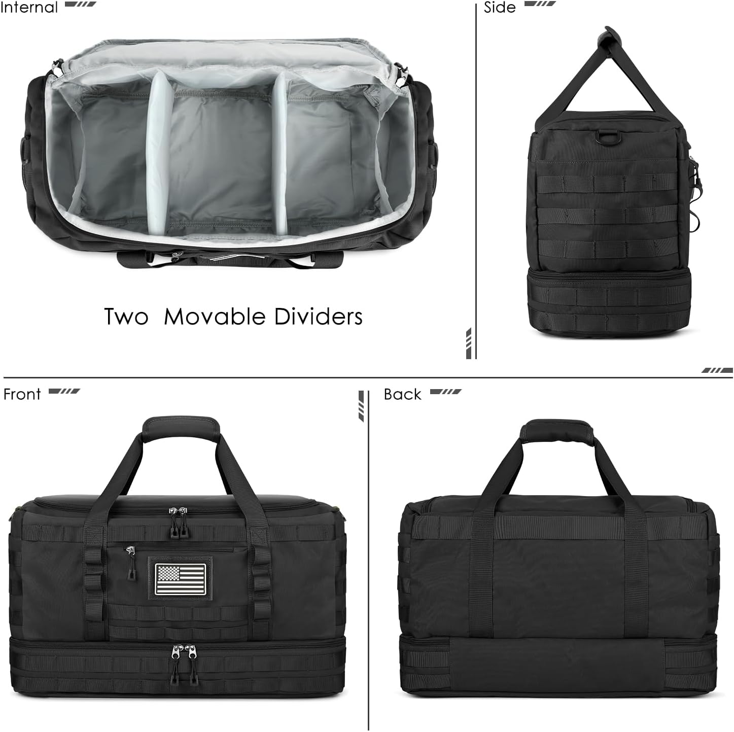 ETRONIK Travel Bag for Men Women, Gym Bag & Tactical Duffle Bags for Travel, Carry on with Toiletry Bag and Shoe Compartment, Weekender Overnight Trip with Wet Pocket for Workout Medical, Black - Image 7
