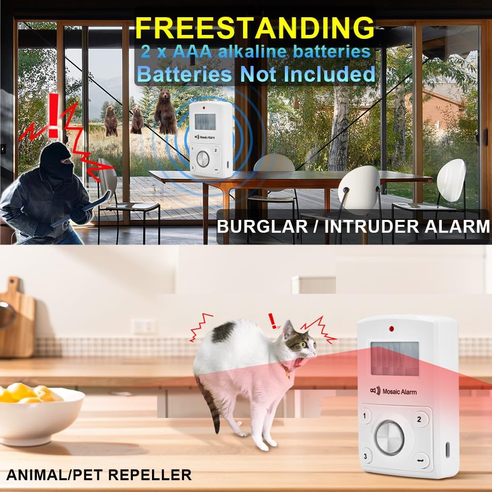 135dB Remote Motion Sensor Alarm Loud Sound for Garage, Shed. Portable Battery Operated Keypad Alert for Travel, Camp. Freestanding Indoor Home Security Motion Detecting Siren. Cordless or USB Power - Image 4