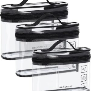 BAGSMART TSA Approved Toiletry Bag, 3 Pack Clear Makeup Cosmetic Bag Organizer, Quart Size Travel Bag for Toiletries, Carry-on Travel Accessories Essentials, Black-3pcs