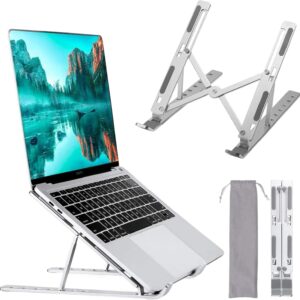 Laptop Stand for Desk, 7 Levels Adjustable Height, Foldable Aluminium Laptop Holder for 9–15.6 Inch Laptops, Tablets and Notebooks, Ergonomic Riser for Office, Home, Travel Use