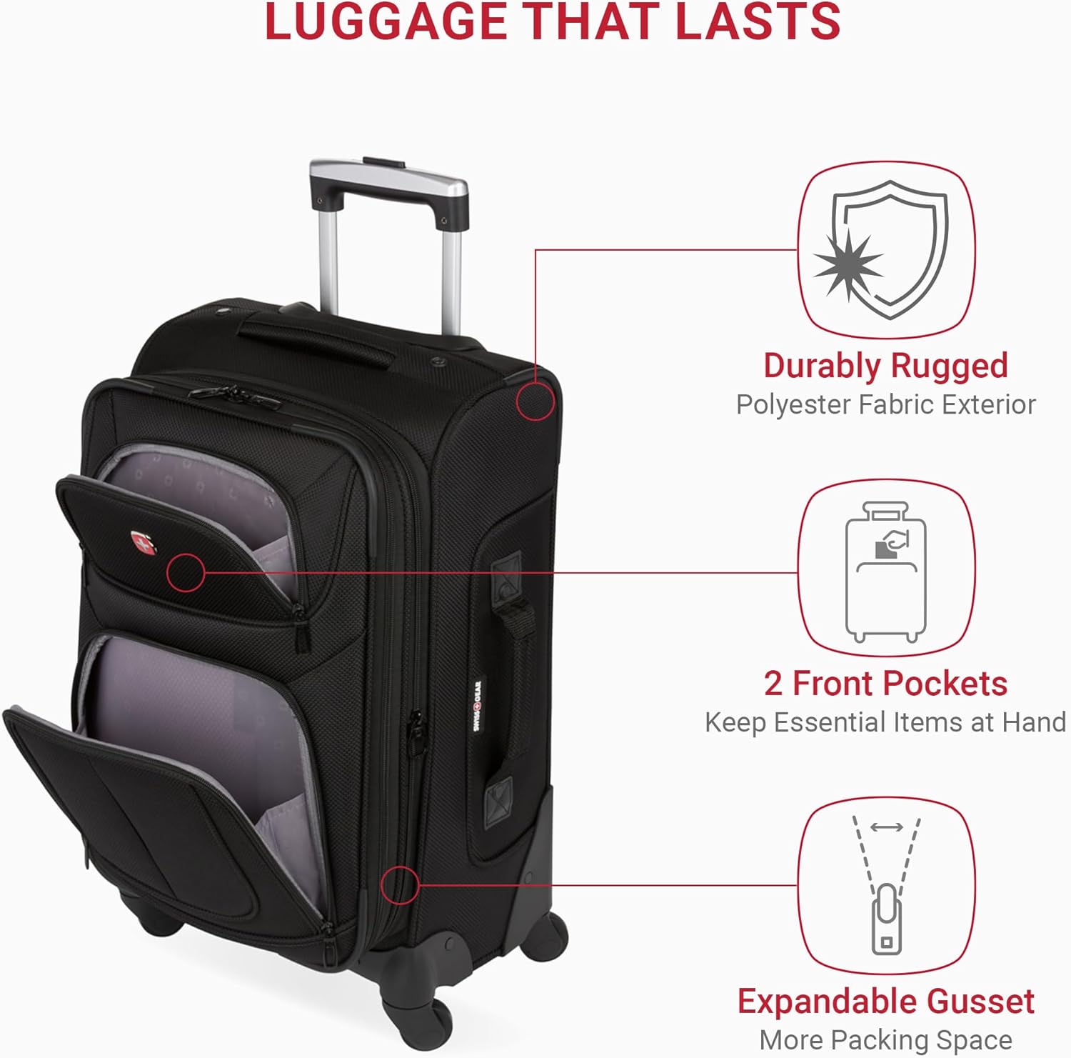 SwissGear Sion Softside Expandable Luggage, Black, Carry-On 21-Inch - Image 3