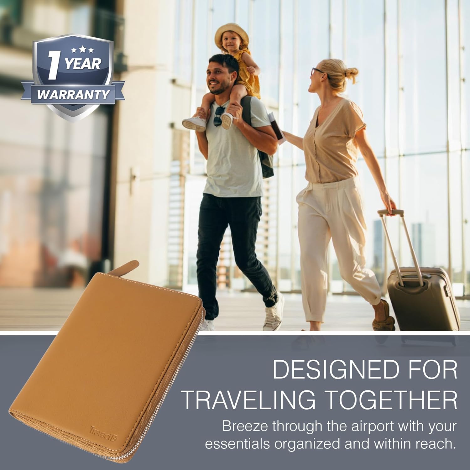 Full Grain Leather Family Passport Holder for 2-4 Passports - RFID Passport Holder and Travel Document Organizer - Large Leather Travel Wallet for Couples and Families - Camel - Image 3