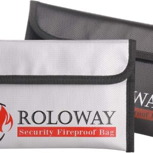 ROLOWAY Small Fireproof Bag (5 x 8 inches), Non-itchy Fireproof Money Bag for Cash, Valuables, Passport, Currency & Keys (2-Pack)