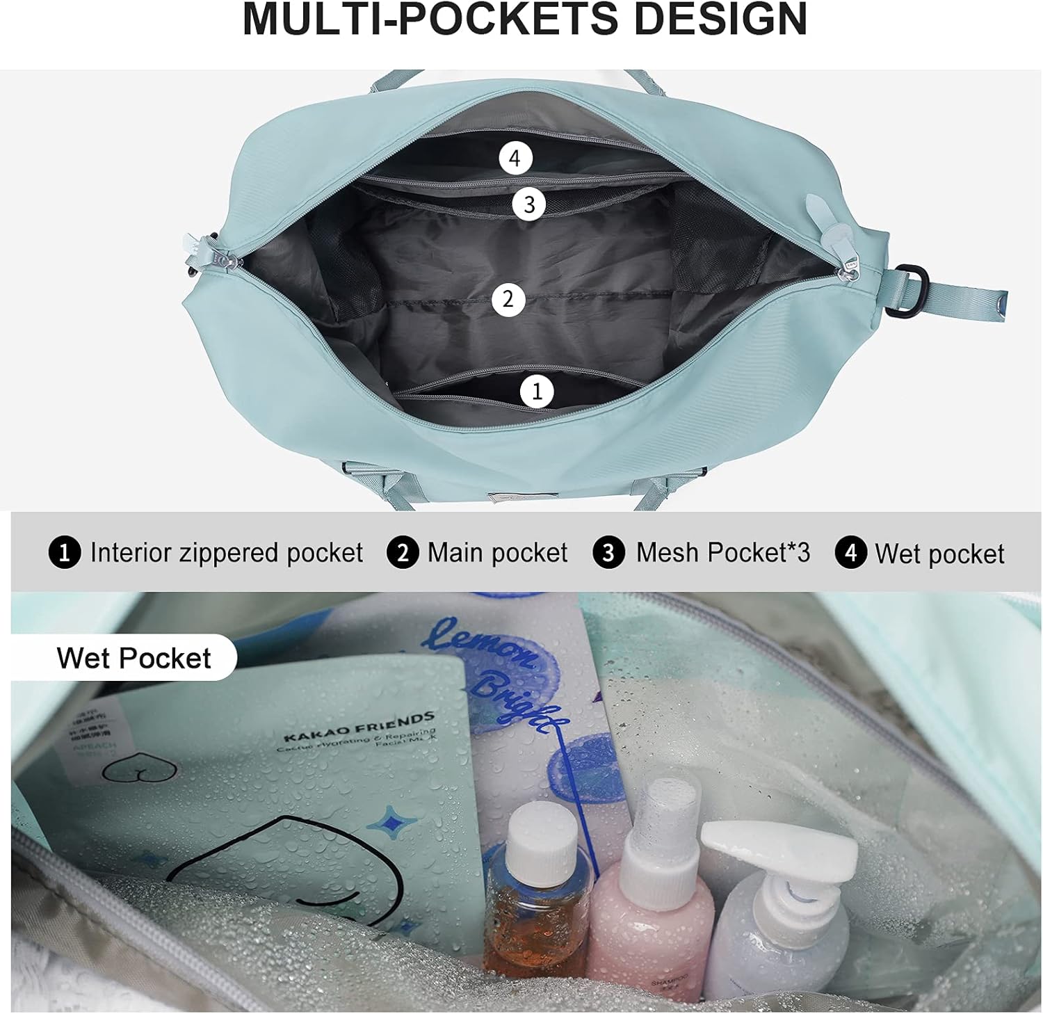 Sport Travel Duffle Bag Large Gym Tote Bag for Women, Weekender Carry on Bag for Airplane, Ladies Beach Overnight Bag Waterproof Luggage Bag with Wet Pocket - Image 4