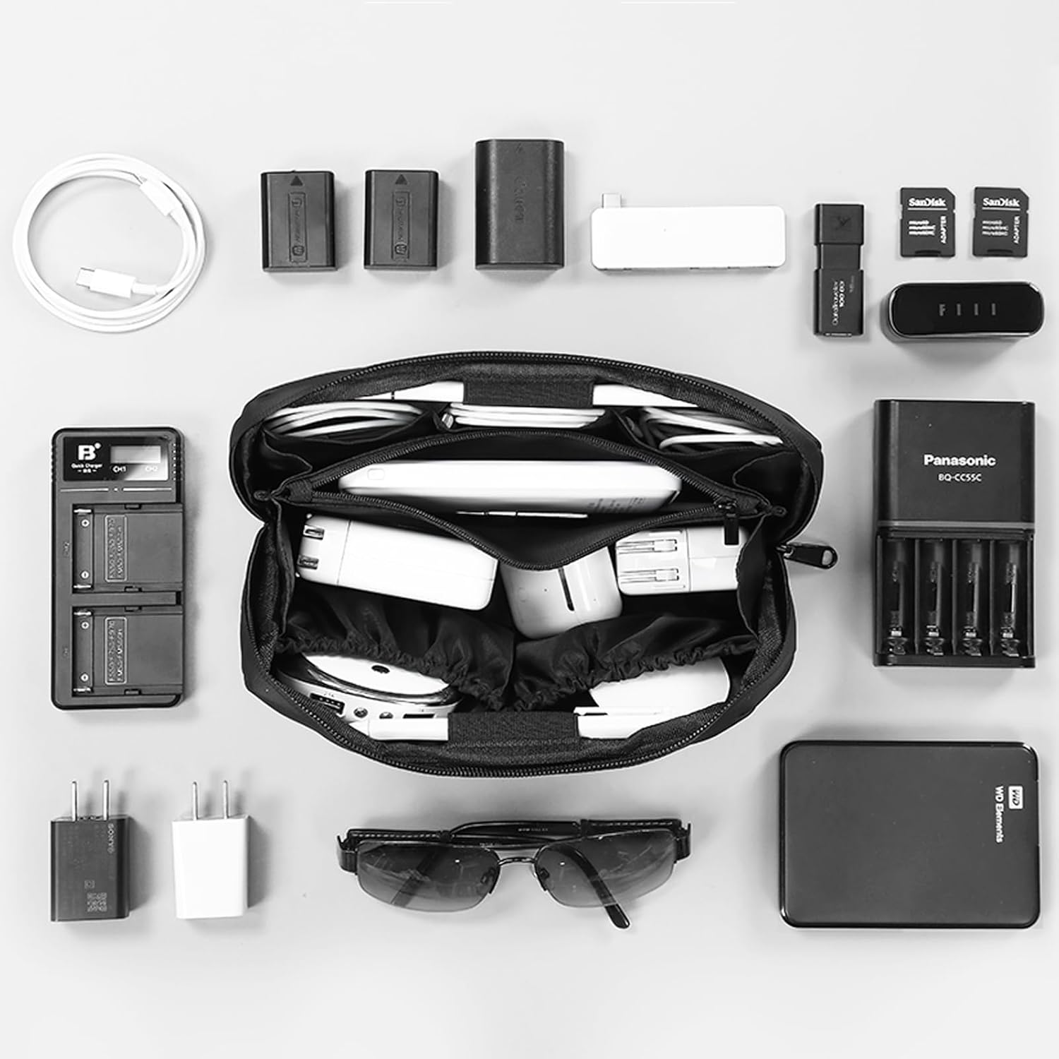 RIGHT AWAY Electronic Organizer, Travel Tech Pouch with Water Resistant Storage -Cord Organizer Bag to Carry Phone, Charger, Hard Drive, Power Bank & Accessorie Travel Essentials(BLACK) - Image 3